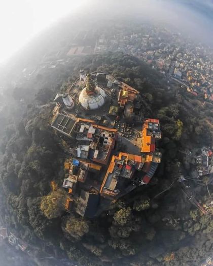 Aerial view of Swayambhunath Stupa Kathmandu Nepal